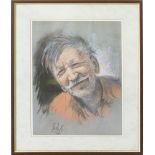 A pastel drawing of an old man