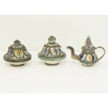 Three vintage Moroccan metal mounted ceramics