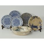 A collection of antique blue and white ceramics