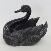 An Italian carved black marble swan