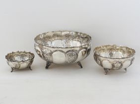 A Cypriot set of three silver rose bowls