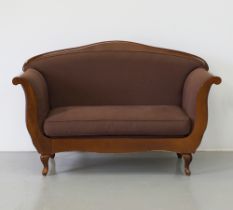 A stained beech two seater couch