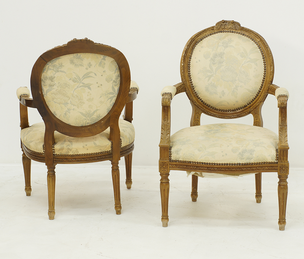 A pair of carved Louis XVI style open armchairs - Image 2 of 2