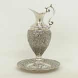 A Cypriot silver pitcher and dish