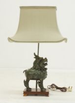 A Chinese bronze Foo Dog table lamp