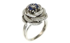 Ring 9.69g 850/- Weissgold mit Diamant ca. 0.04 ct. und Saphiren. Ringgroesse ca. 58