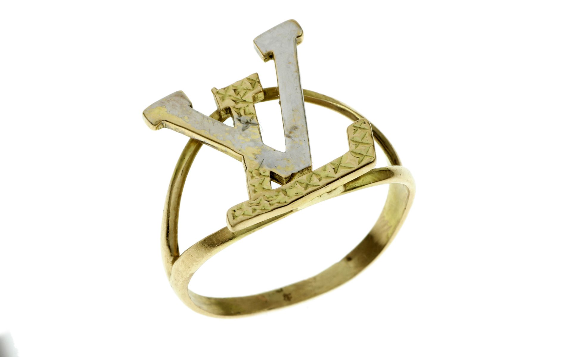 Ring 3.47g 750/- Gelbgold und Weissgold. Ringgroesse ca. 63