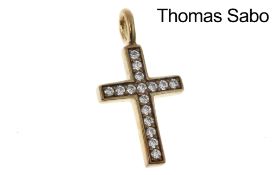 Thomas Sabo Anhaenger Kreuz 1.69g 925/- Silber vergoldet mit Steinen