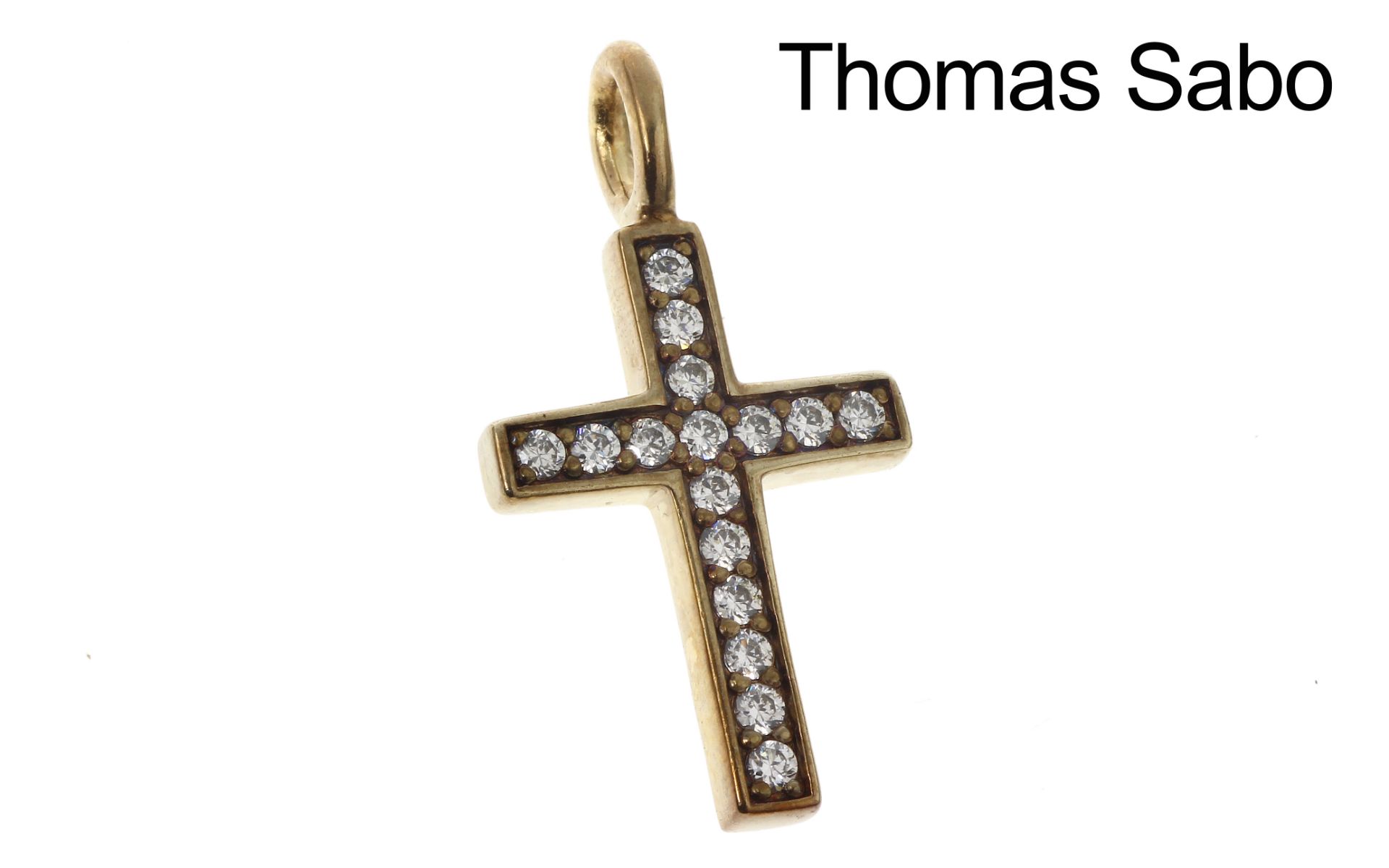 Thomas Sabo Anhaenger Kreuz 1.69g 925/- Silber vergoldet mit Steinen
