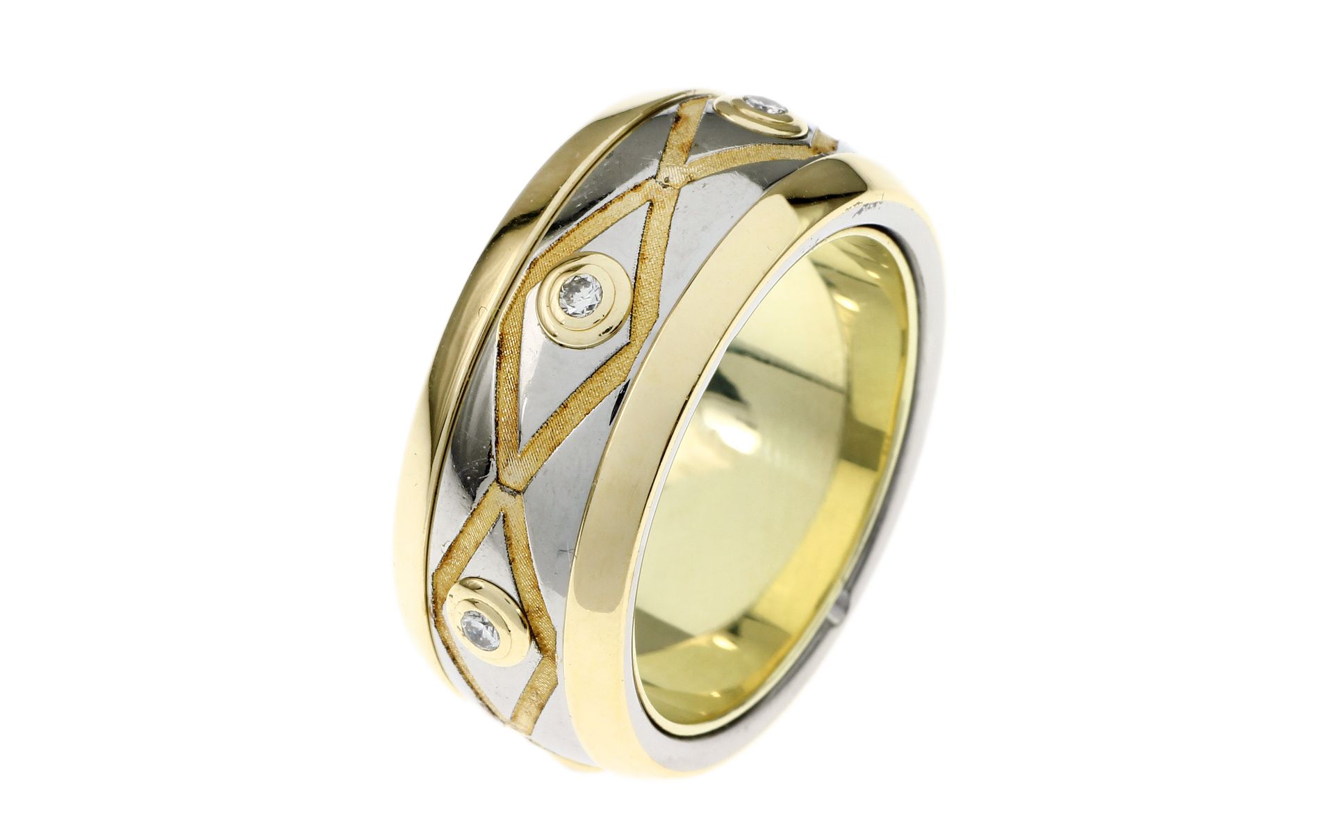 Ring 15.20g 585/- Gelbgold und Edelstahl mit 6 Diamanten zus. ca. 0.12 ct.. Ringgroesse ca. 57