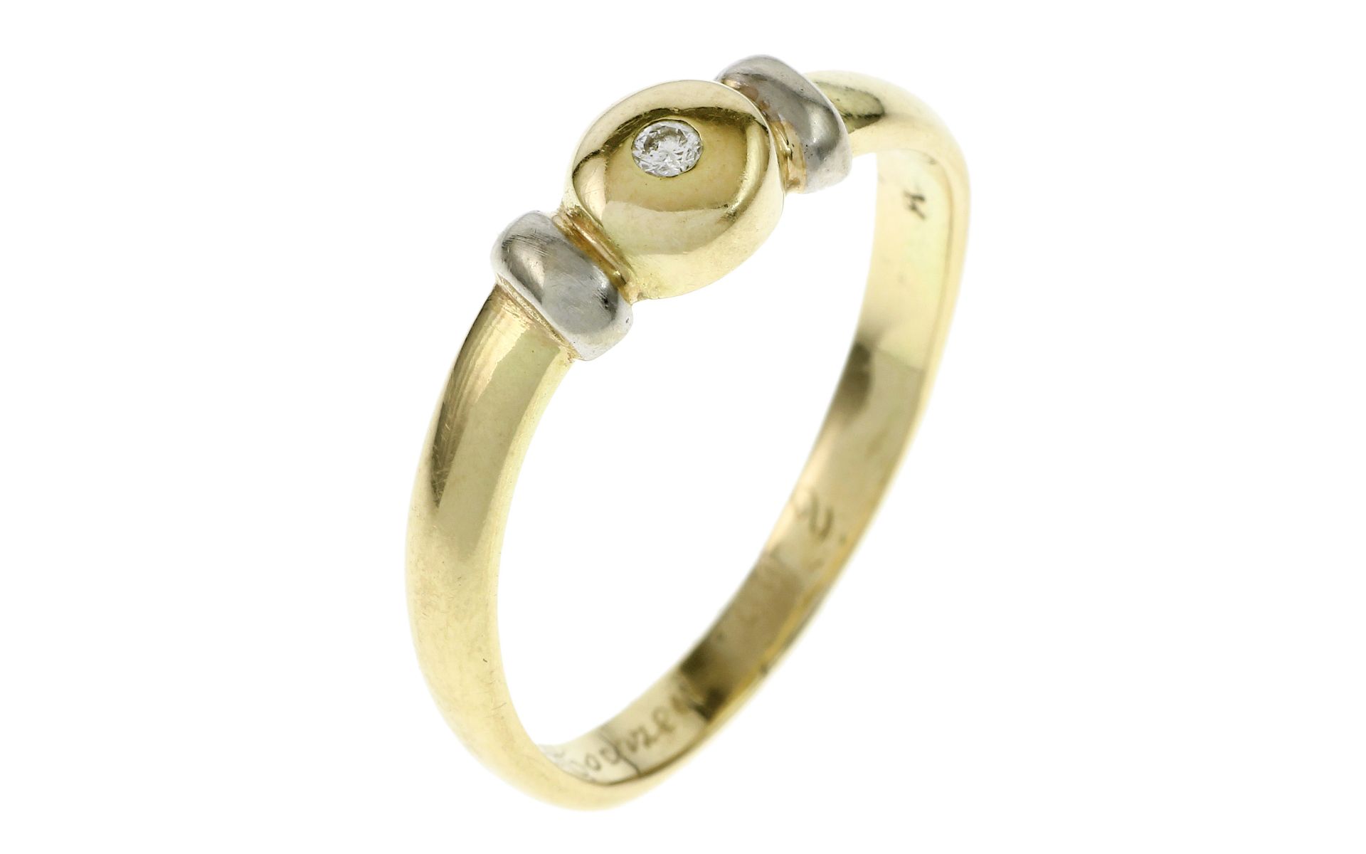 Ring 3.06g 585/- Gelbgold und Weissgold mit Diamant ca. 0.02 ct.. Ringgroesse ca. 59