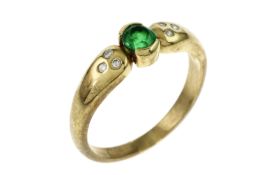 Ring 4.8g 585/- Gelbgold mit 6 Diamanten zus. ca. 0.09 ct. und Smaragd. Ringgroesse ca. 59