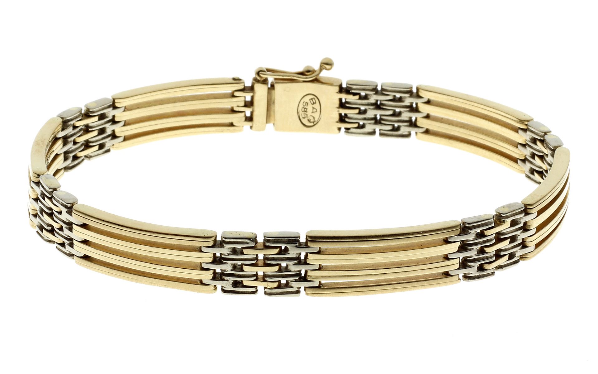 Armband 28.36g 585/- Gelbgold und Weissgold. Laenge ca. 19 cm