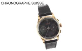 Chronographe Suisse 44.27g 750/- Rotgold Automatik mit Lederband und Edelstahl Schliesse vergoldet. 