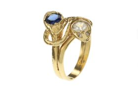 Ring 4.5g 585/- Gelbgold mit Diamant ca. 0.50 ct. und Saphir. Ringgroesse ca. 56