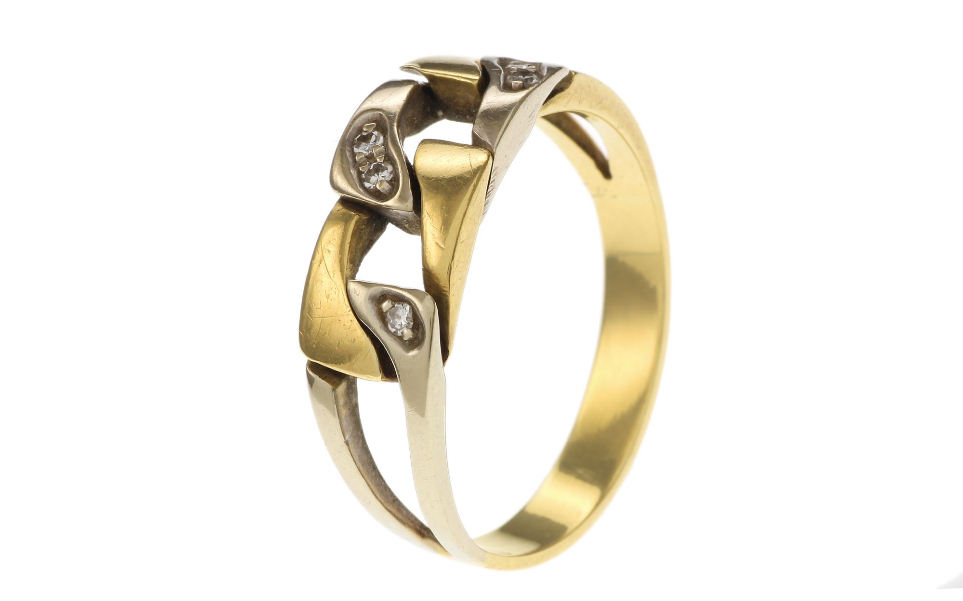 Ring 5.76g 750/- Weissgold und Gelbgold mit 5 Diamanten zus. ca. 0.10 ct.. Ringgroesse ca. 63