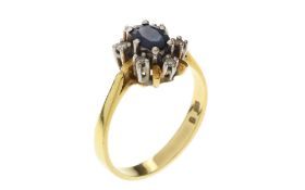 Ring 3.38g 585/- Gelbgold und Weissgold mit 6 Diamanten zus. ca. 0.06 ct. und Saphir. Ringgroesse ca