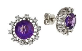 Ohrstecker 4.7g 585/- Weissgold mit 18 Diamanten zus. ca. 0.36 ct. und Amethysten