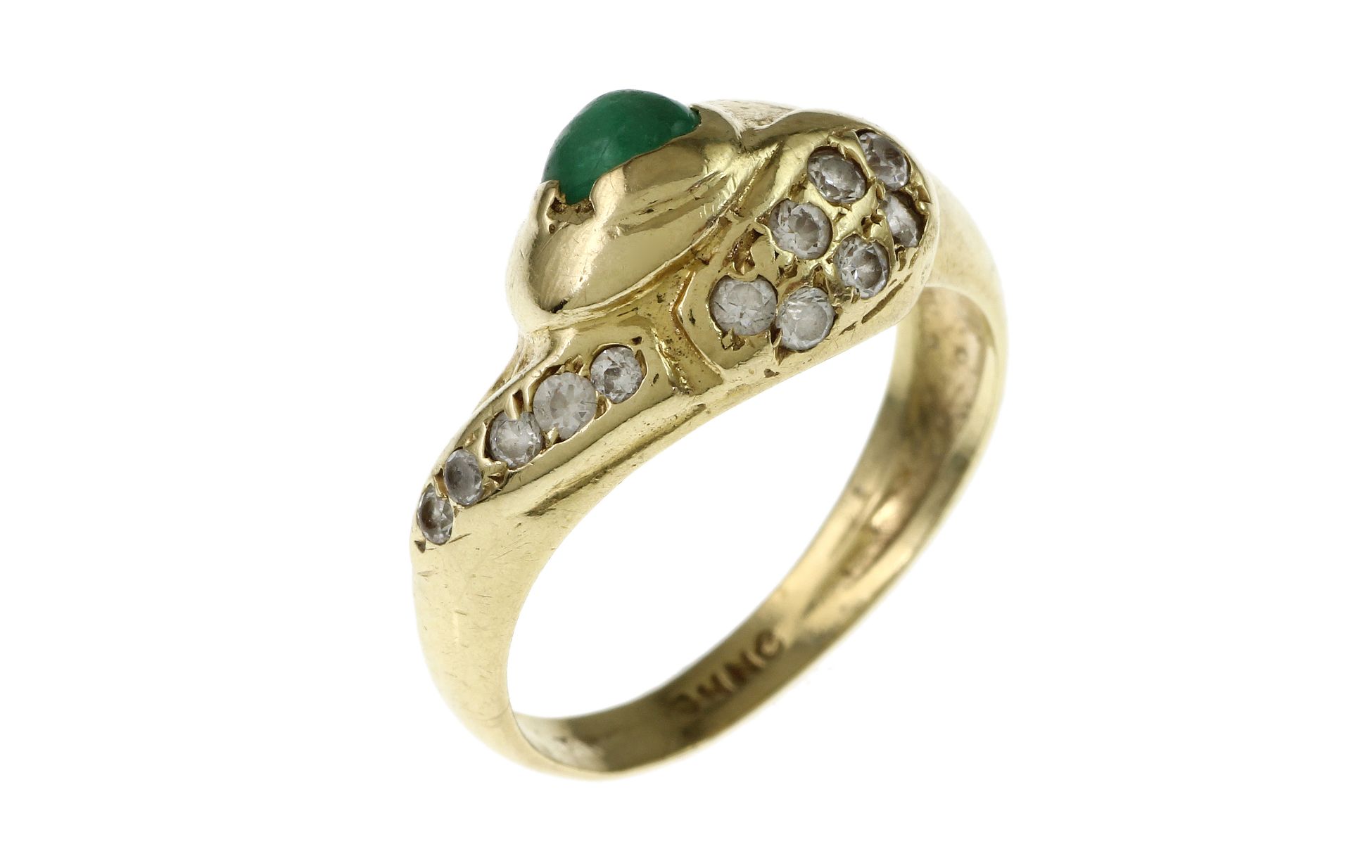 Ring 3.73g 585/- Gelbgold mit Diamanten und Smaragd. Ringgroesse ca. 51