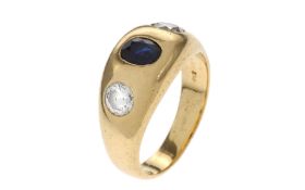 Ring 15.26g 750/- Gelbgold mit 2 Diamanten zus. ca. 1.40 ct. G/si und Saphir. Ringgroesse ca. 65