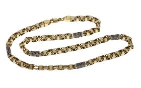 Kette 55.76g 585/- Gelbgold und Weissgold mit Zirkonia. Laenge ca. 63 cm