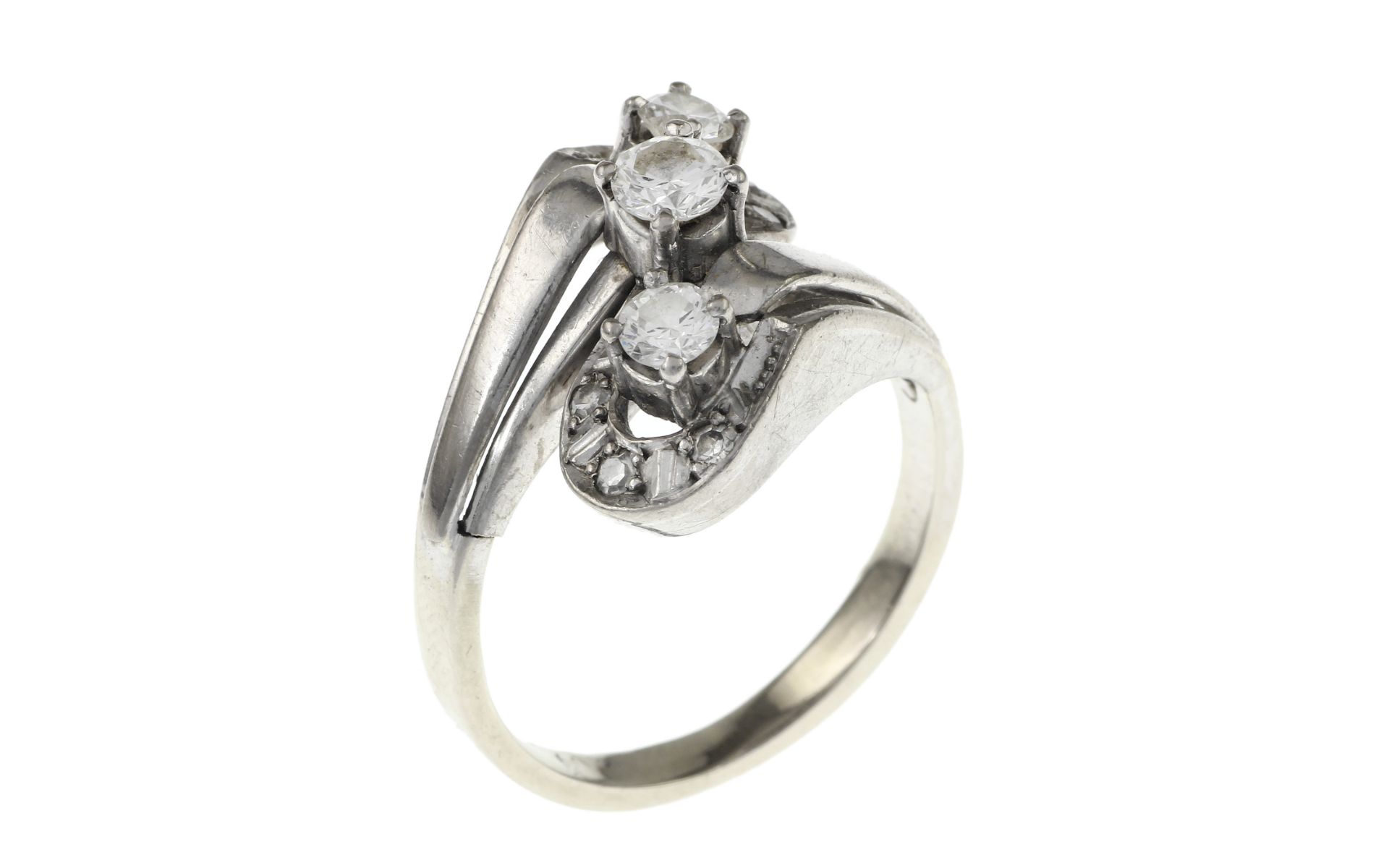 Ring 6.35g 585/- Weissgold mit 9 Diamanten zus. ca. 0.52 ct.. Ringgroesse ca. 54