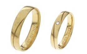 2 Trauringe 7.45g 333/- Gelbgold mit Diamant ca. 0.02 ct.. Ringgroessen ca. 56 und 67. mit Gravur