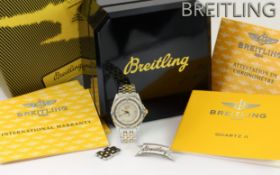 Breitling Wings Ref. D67350 Quarz 750/- Gelbgold/Edelstahl mit Diamantbesatz. mit Box und mit Papier