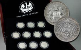 10xSilbermuenzen Drei Mark "Deutsches Reich" 166.30g 925/- Silber