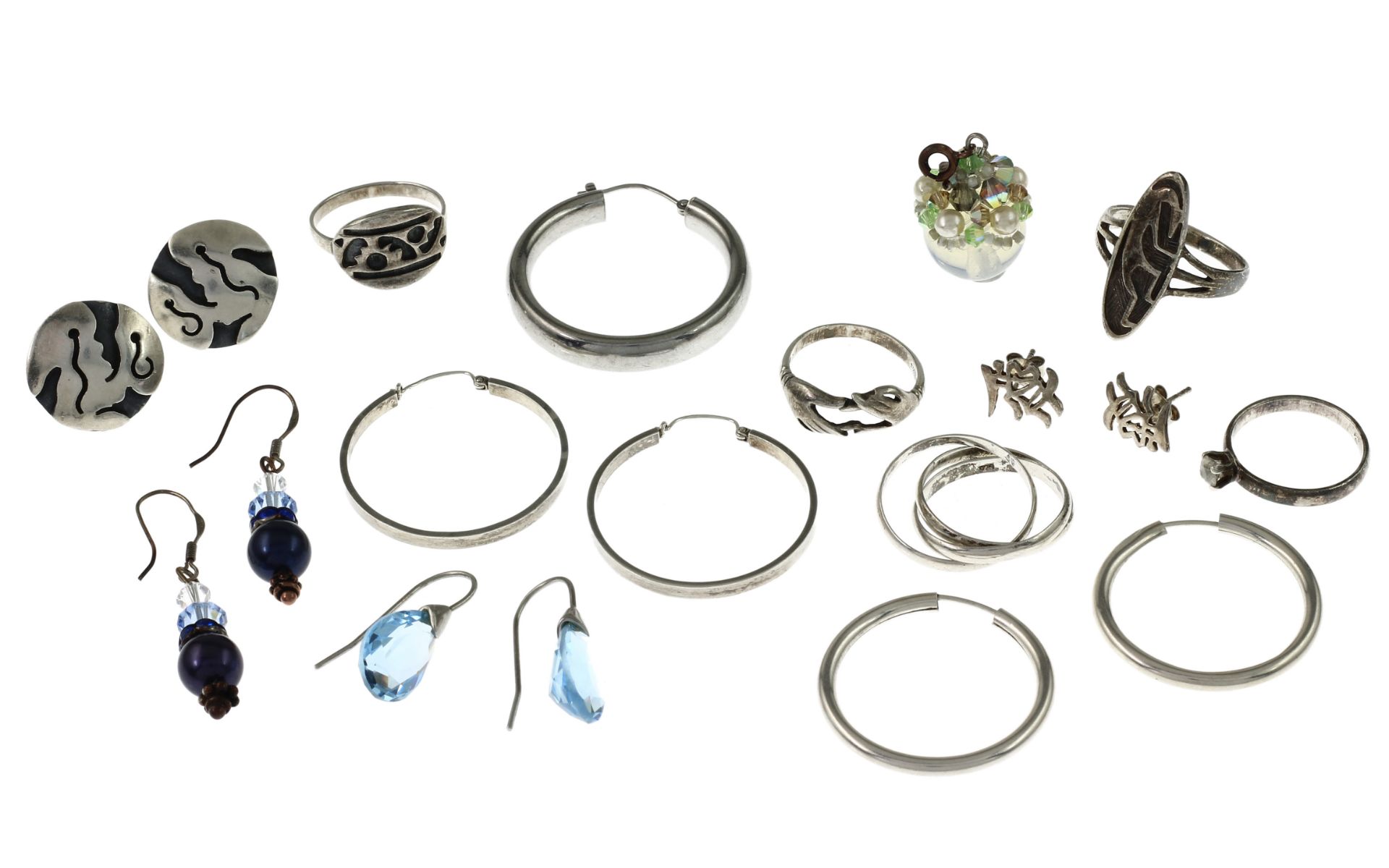 Konvolut Silberschmuck 835/- und 925/- Silber mit Steinen