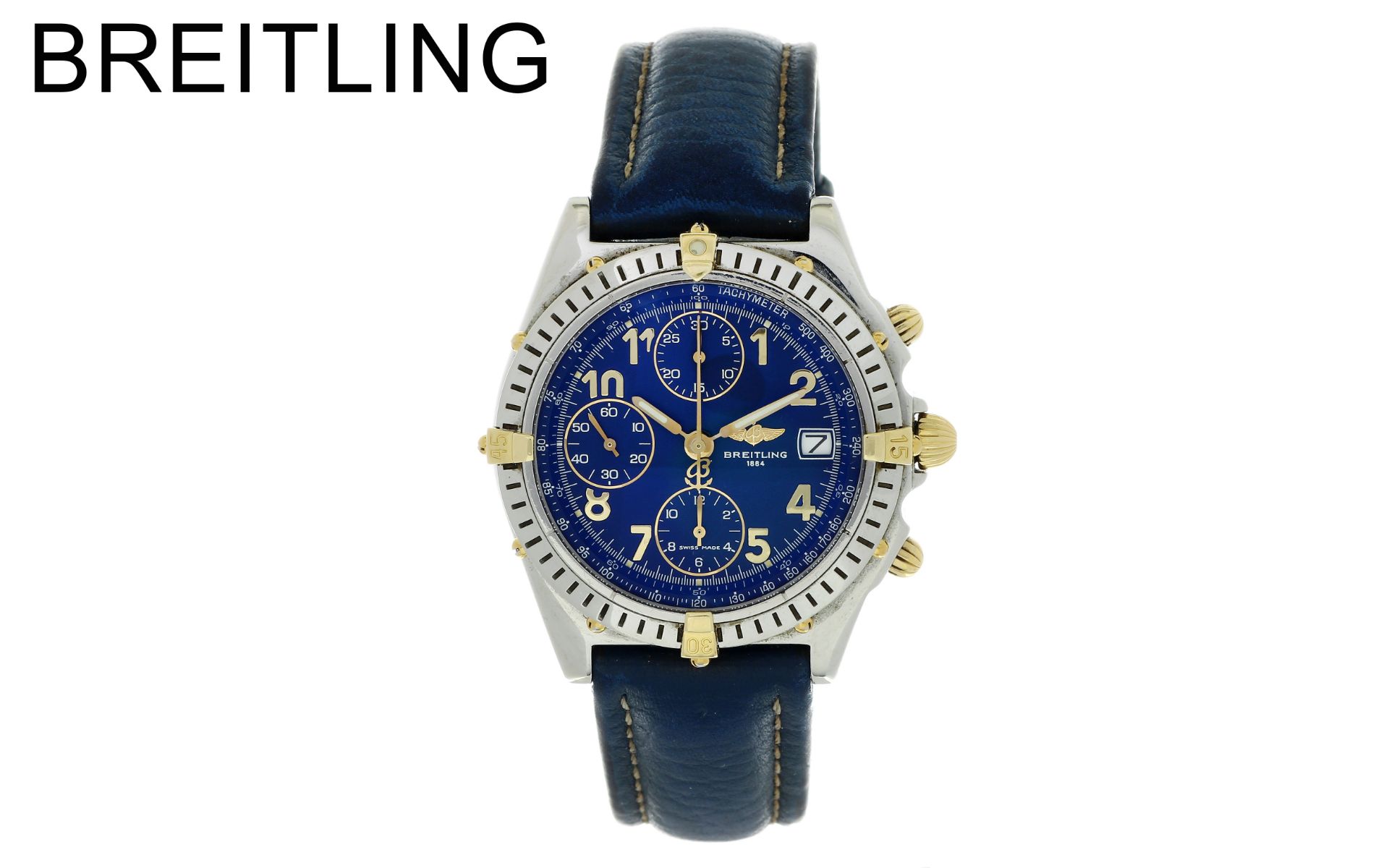 Breitling Chronomat Ref. B130501 Automatik 750/- Gelbgold/Edelstahl. Lederband ist stark abgenutzt. 