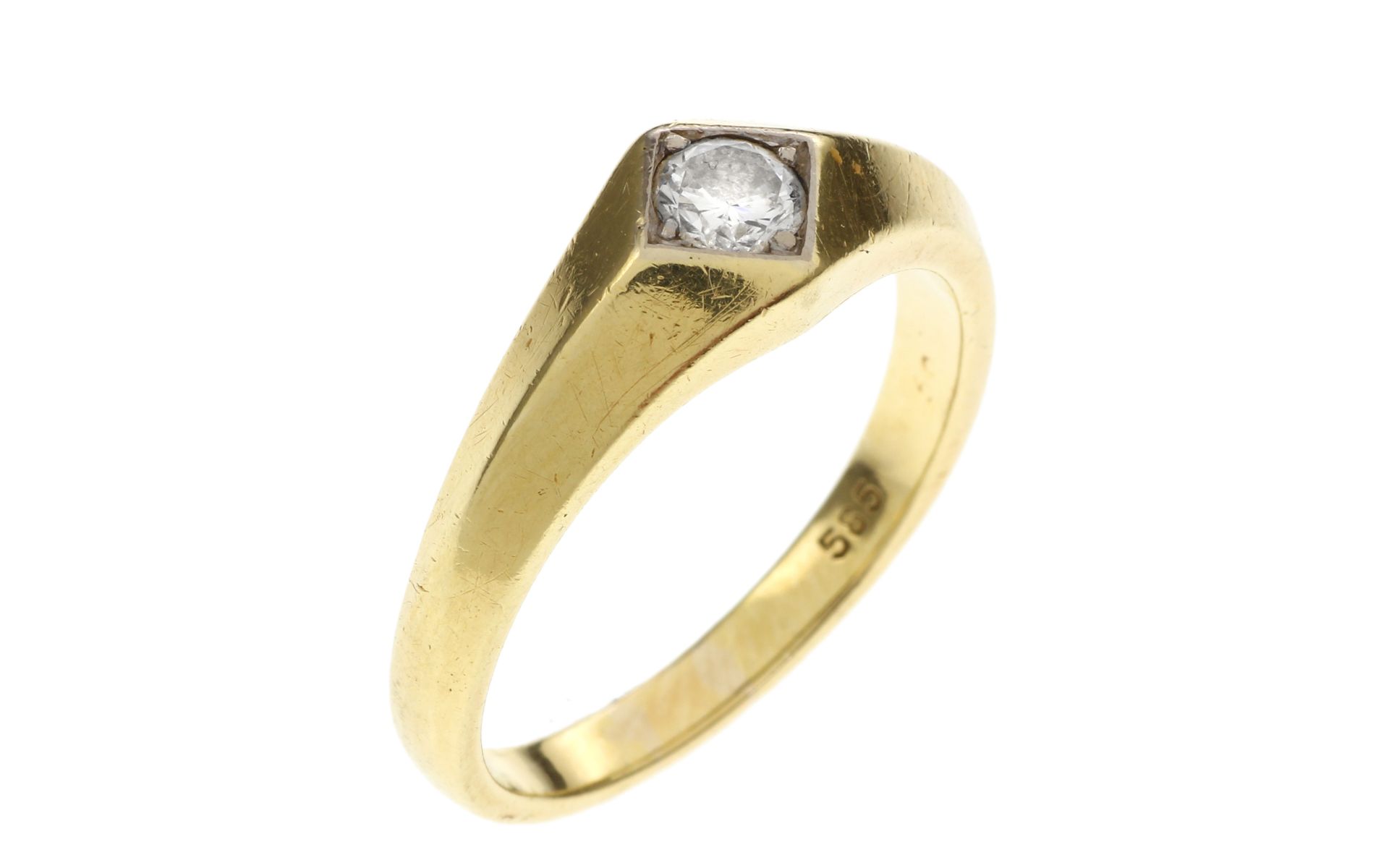 Ring 5.68g 585/- Gelbgold und Weissgold mit Diamant ca. 0.23 ct.. Ringgroesse ca. 61