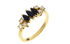 Ring 2.95g 750/- Gelbgold mit 6 Diamanten zus. ca. 0.30 ct. und Saphiren. Ringgroesse ca. 53