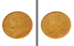 Goldmuenze 20 Franken Vreneli 6.45g 900/- Gelbgold 1947