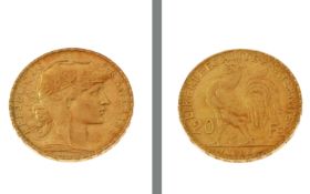 Goldmuenze 20 Francs 6.46g 900/- Gelbgold 1908