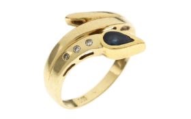 Ring 3.15g 585/- Gelbgold mit 3 Diamanten zus. ca. 0.03 ct. und Saphir. Ringgroesse ca. 53