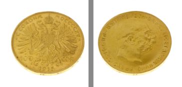Goldmuenze 100 Cor. 1915 33.84g 900/- Gelbgold