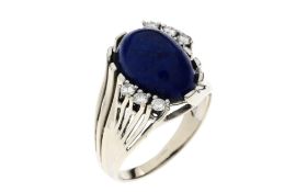 Ring 6.28g 585/- Weissgold mit 6 Diamanten zus. ca. 0.24 ct. und Lapislazuli. Ringgroesse ca. 55