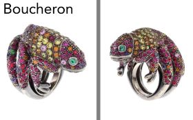 Boucheron Ring Masy The Chameleon 750/- Weissgold mit Farbsteinen. Neupreis ca. 57800â‚¬