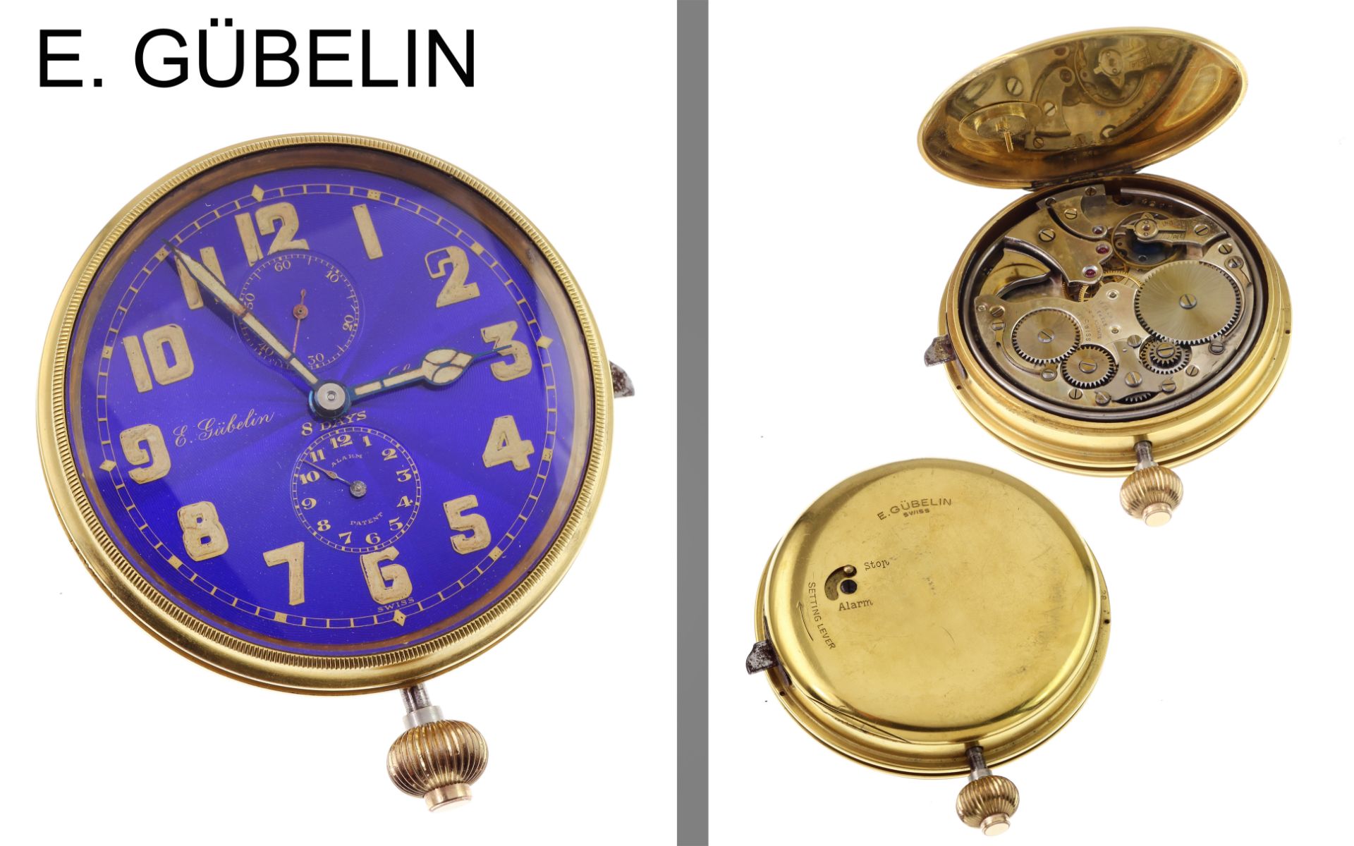 Taschenuhr E. Guebelin 185.21g Edelstahl vergoldet Handaufzug