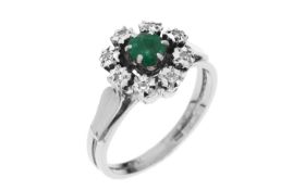 Ring 2.98 gr. 750/- Weissgold mit Diamanten 0.08 ct und Smaragd 0.22 ct