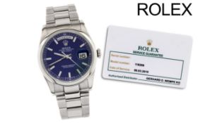 Rolex Day-Date Ref. 118209 Automatik 750/- Weissgold. ohne Box und ohne Papiere. Rolex Garantiekarte