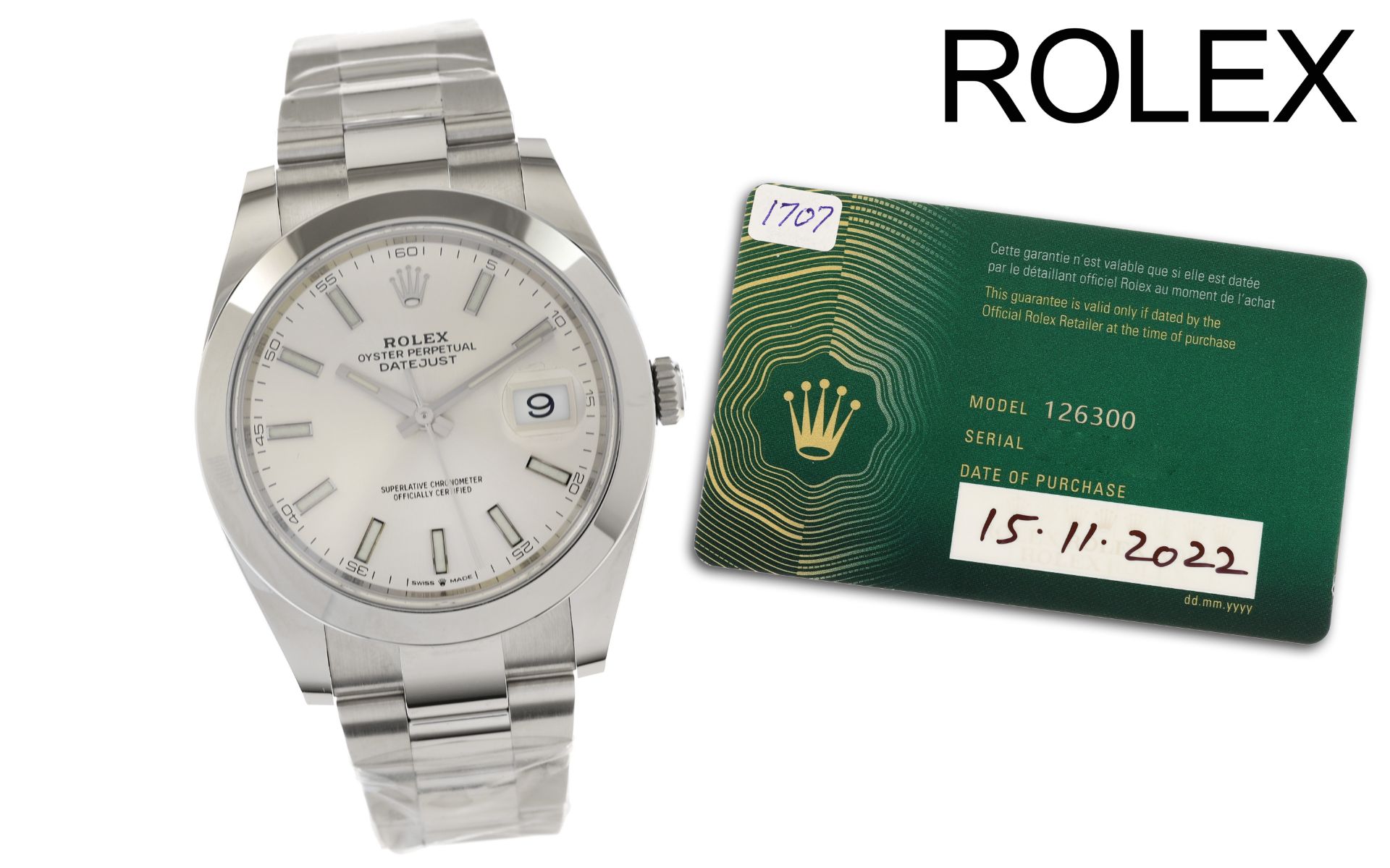 Rolex Datejust II Ref. 126300 Automatik Edelstahl. ohne Box und mit Papieren. Kaufdatum: 2022