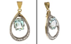 Anhaenger 5.72 gr. 585/- Gelbgold und Weissgold mit Diamanten 0.56 ct und Aquamarin 3.00 ct