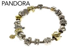 Pandora Armband 61.94g 925/- Silber vergoldet mit Charms