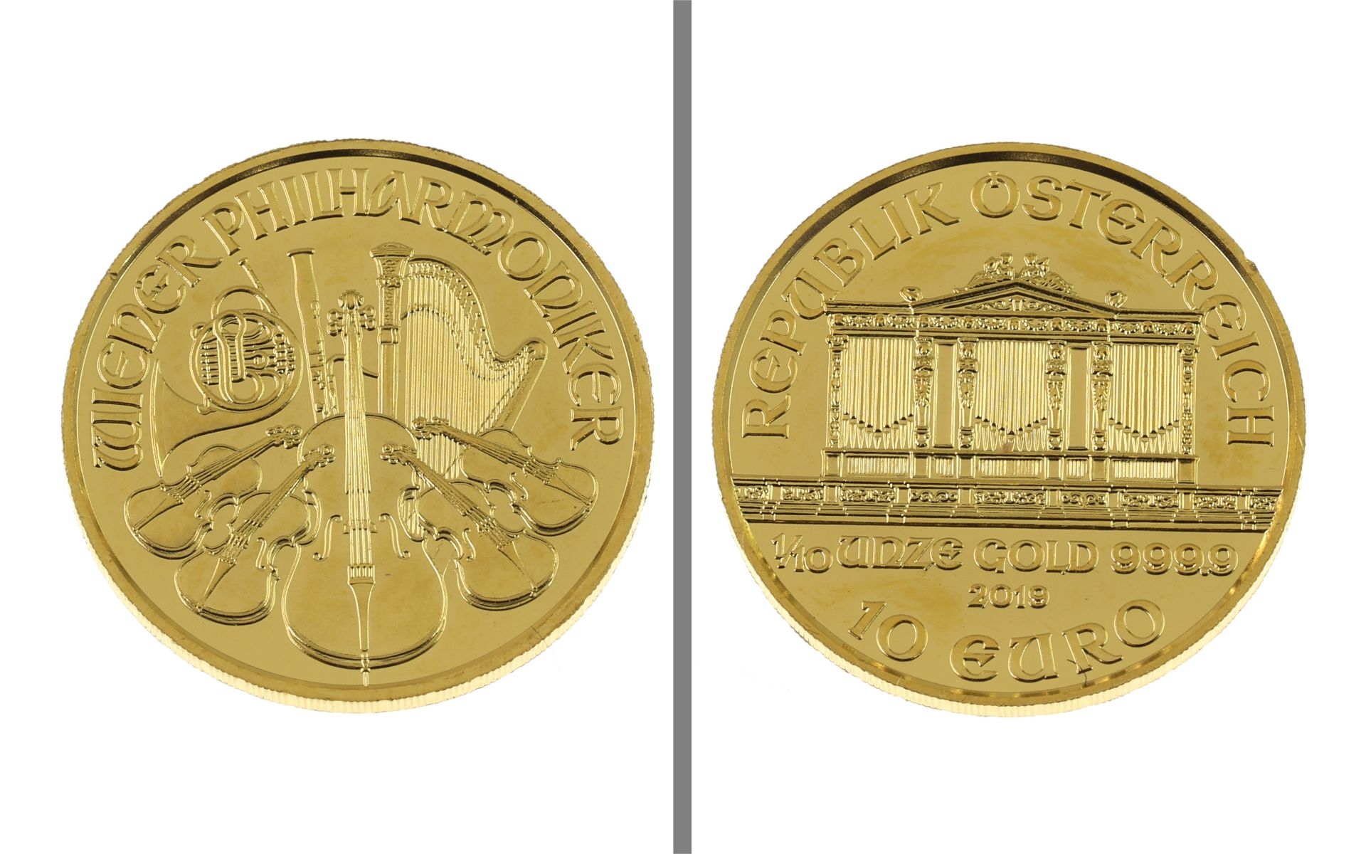 Goldmuenze Wiener Philharmoniker 1/10 Unze 3.11 999/- Gelbgold 2019