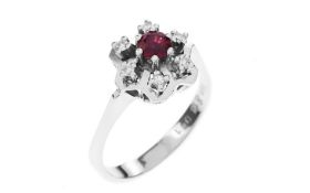 Ring 3.33 gr. 585/- Weissgold mit Diamanten 0.09 ct G/vs und Rubin Ringgroesse 55