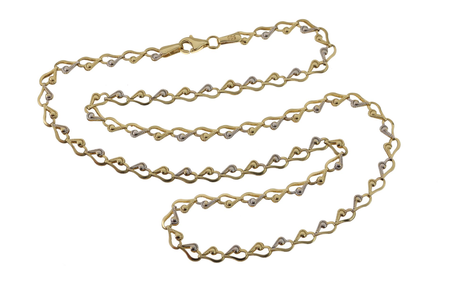 Kette 3.84g 585/- Gelbgold und Weissgold. Laenge ca. 44 cm