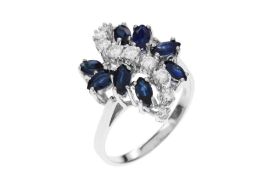 Ring 5.44 gr. 585/- Weissgold mit Diamanten 0.36 ct F/vs und Saphiren ca. 1.20 ct Ringgroesse 60