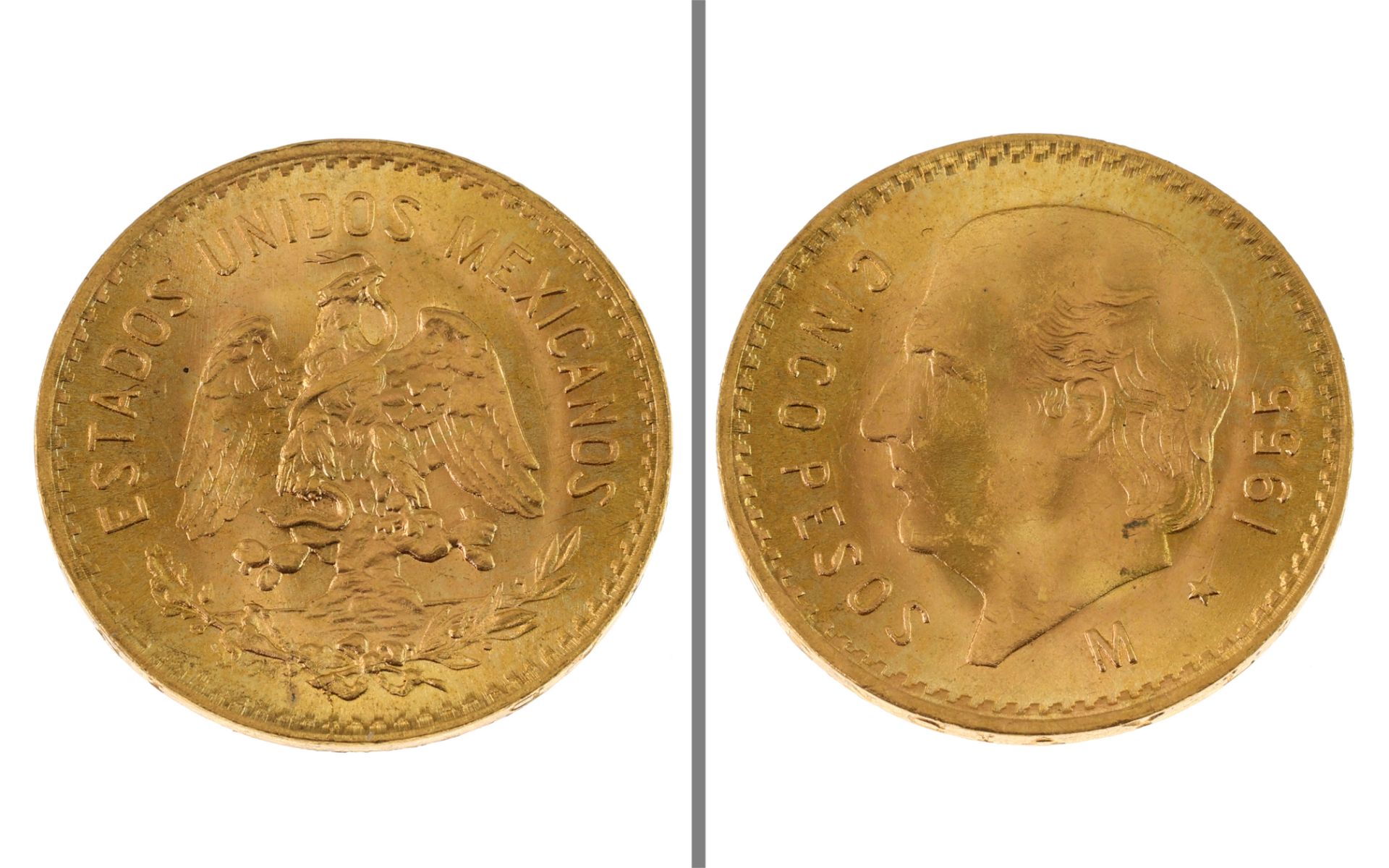 Goldmuenze Cinco Pesos 4.12g 900/- Gelbgold 1955